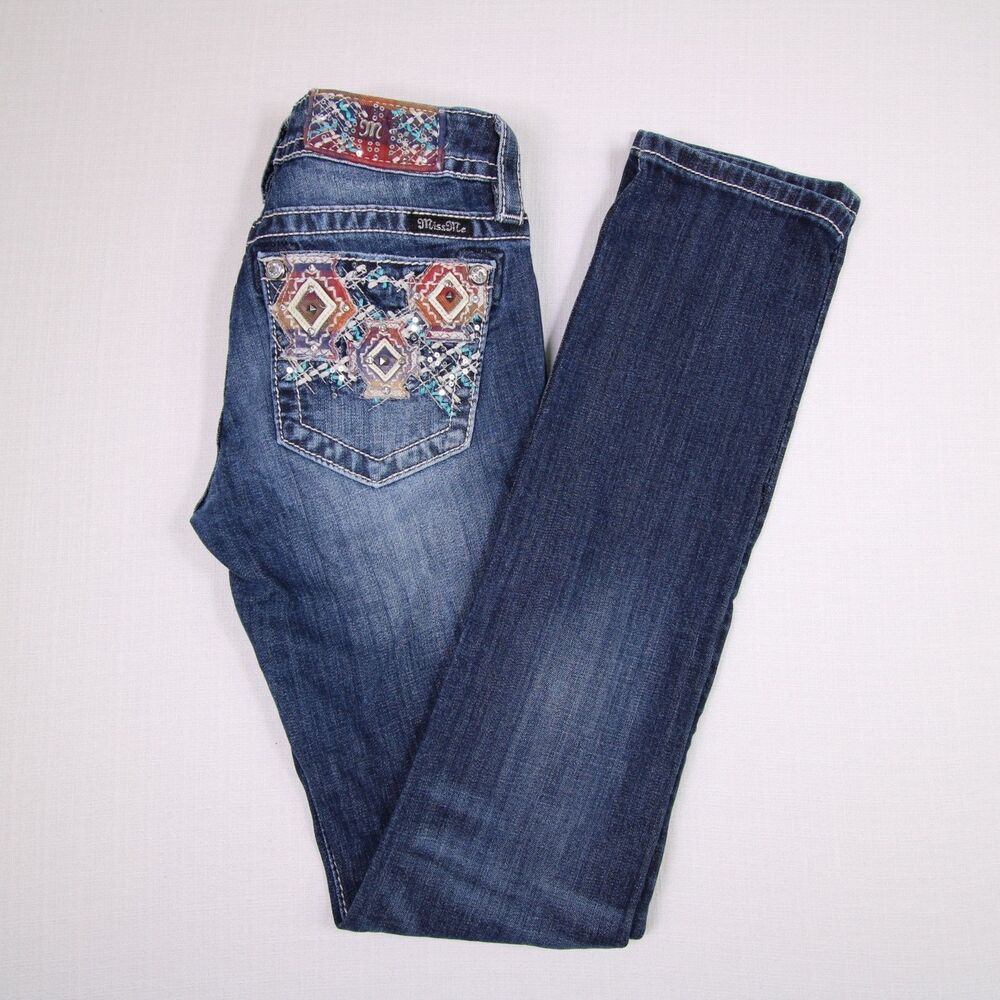 Miss Me Signature Straight Jeans Womens 25 Aztec Embroidered Bling Pocket